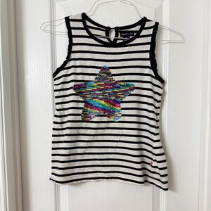 Limited Too black white striped tank top rainbow sequin star 100% cotton size 10